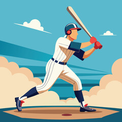 man baseball player batting vector illustration graphic design art 