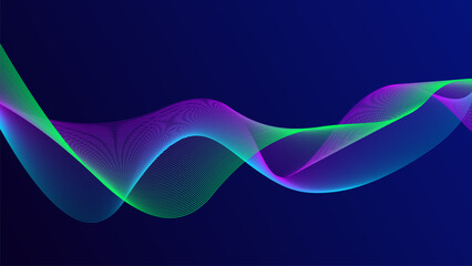 Abstract glowing wave lines on dark blue background. Dynamic wave pattern. Modern flowing wavy lines. Futuristic technology concept.