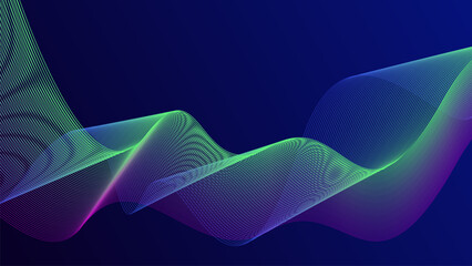 Abstract glowing wave lines on dark blue background. Dynamic wave pattern. Modern flowing wavy lines. Futuristic technology concept.