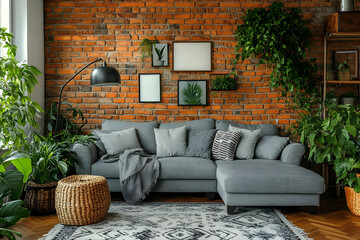 Cozy Living Room with Brick Wall