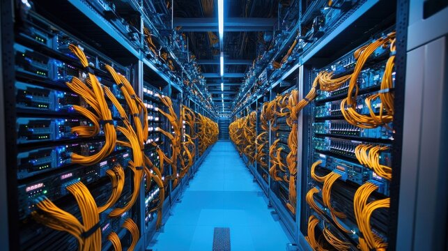 Server Room with Complex Network Cables