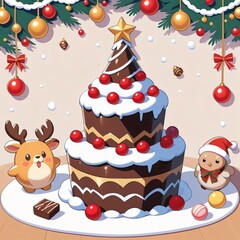 A white Christmas-themed background decorated with colorful candies, lollipops, and sweets scattered in a charming 2D cartoon style