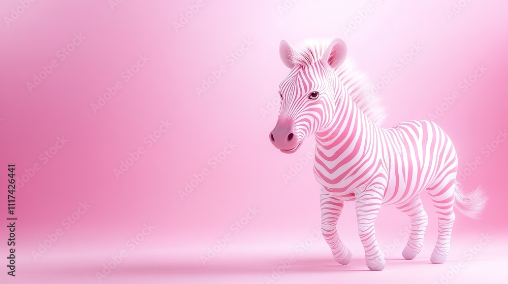 Poster cute 3d model of a pink zebra in an empty colorful background
