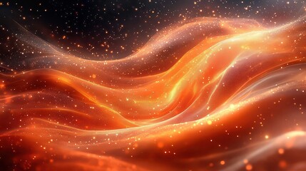 Obraz premium Abstract flowing waves of orange and red with sparkling highlights.