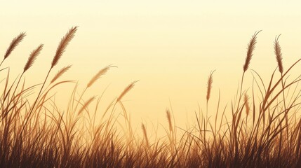 Fototapeta premium Silhouette of grass against a soft sunset background, evoking tranquility and nature.
