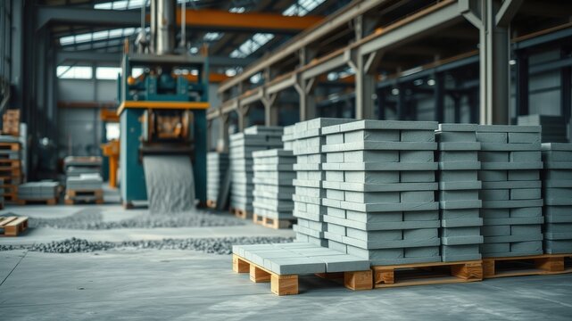 Industrial Production of Concrete Pavers in a Manufacturing Facility