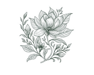 Hand drawn Magnolia Illustration, Black and white magnolia tattoo © queenshambhala