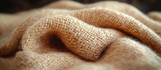 Close-up of textured beige burlap fabric with folds and wrinkles.