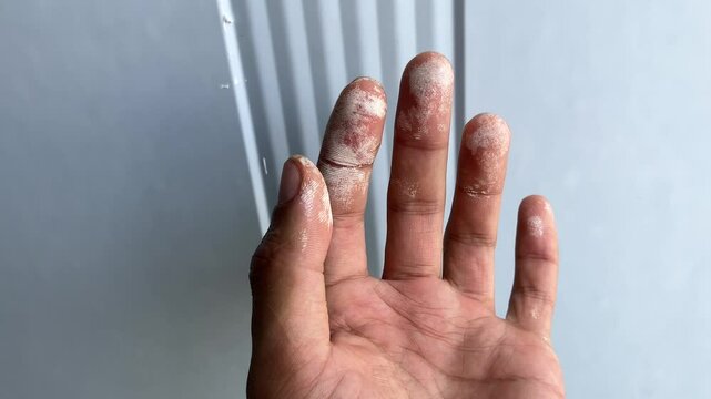 Condition of the skin on the hands if exposed to the chemical liquid hydrogen peroxide