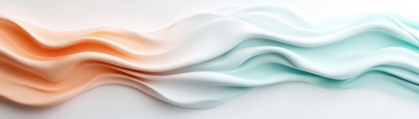 A flowing abstract design featuring soft waves in orange, white, and teal colors, creating a serene and modern aesthetic.