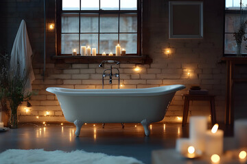 Romantic Clawfoot Tub, Candlelit Bathroom