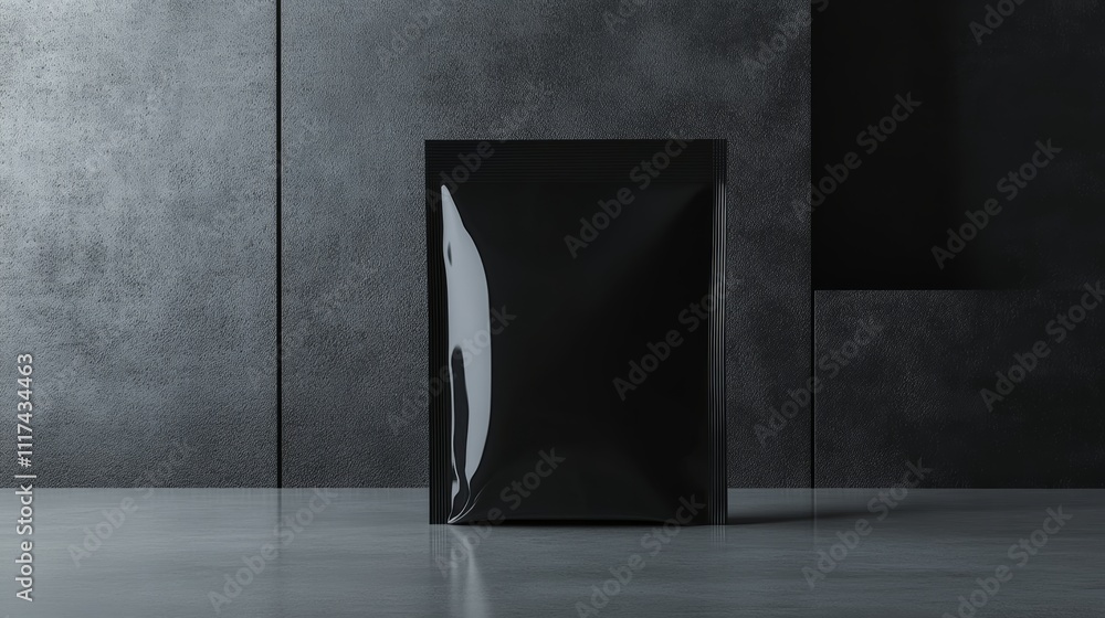 Poster a minimalistic plastic pouch with a matte finish, isolated in a modern design setting with ambient l