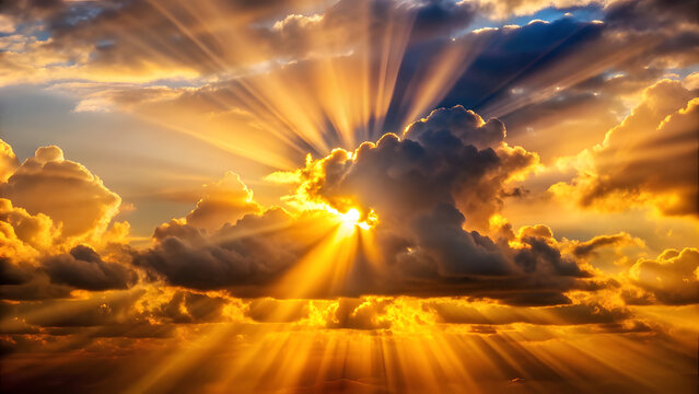 Golden Sunlight Breaking Through Clouds. Perfect for: New Year's, Spring