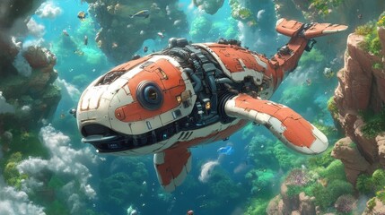 Futuristic Mechanical Whale in an Aquatic Wonderland