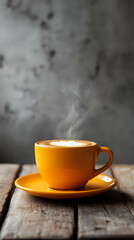 Steaming Latte Art in Yellow Cup