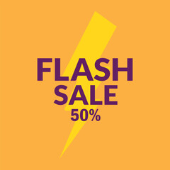 Flash sale logo vector banner design. Flash Sale 50% off Logo Concept with thunderbolt.