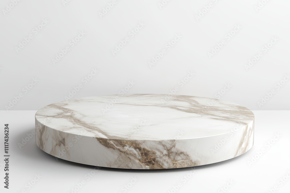 Poster a circular marble display pedestal with a smooth surface and elegant veining.