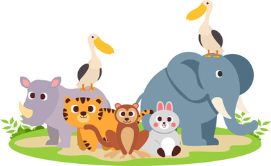 Naklejka premium Group Of Wild Animals Illustration