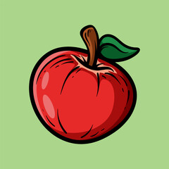 apple fruit isolated colored drawing line art style sketch classic vintage design illustration