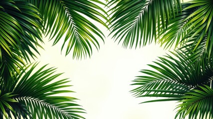 Naklejka premium A tropical border of lush green palm fronds framing a pristine white background, ideal for adding a touch of exotic beauty to your designs