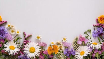 Fototapeta premium Greeting card background with colorful wildflowers