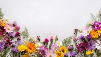 Greeting card background with colorful wildflowers