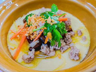 Homemade steamed egg thai style.