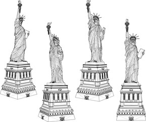 Vector sketch illustration of silhouette design of famous statue in America as a symbol of freedom