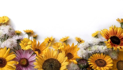 Colorful wildflowers and sunflowers, a multitude of colors, colorful blooming background, wild plants, wildflowers