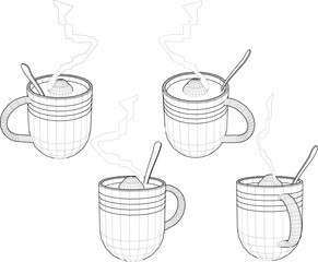 Vector sketch illustration of silhouette design of hot coffee creamer drink with steaming smoke