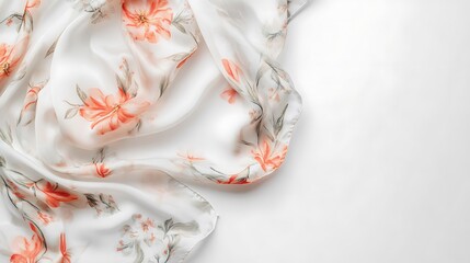 White Fabric with Delicate Orange Floral Pattern