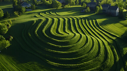 Aerial View of Rolling Green Hills with Curving Terraces