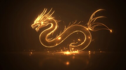 Fototapeta premium A dynamic golden dragon with flowing details on a vibrant background of wealth and good fortune.