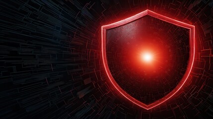 Information technology integrates cybersecurity. Digital shield with red light effect
