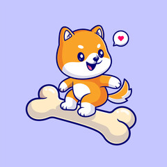 Cute Shiba Inu Dog Surfing With Bone Cartoon Vector Icon 
Illustration. Animal Holiday Icon Concept Isolated Premium 
Vector. Flat Cartoon Style