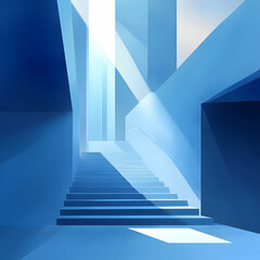 Obraz premium Blue Staircase Digital Illustration