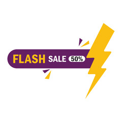 Flash sale logo vector banner design. Flash Sale 50% off Logo Concept with thunderbolt.