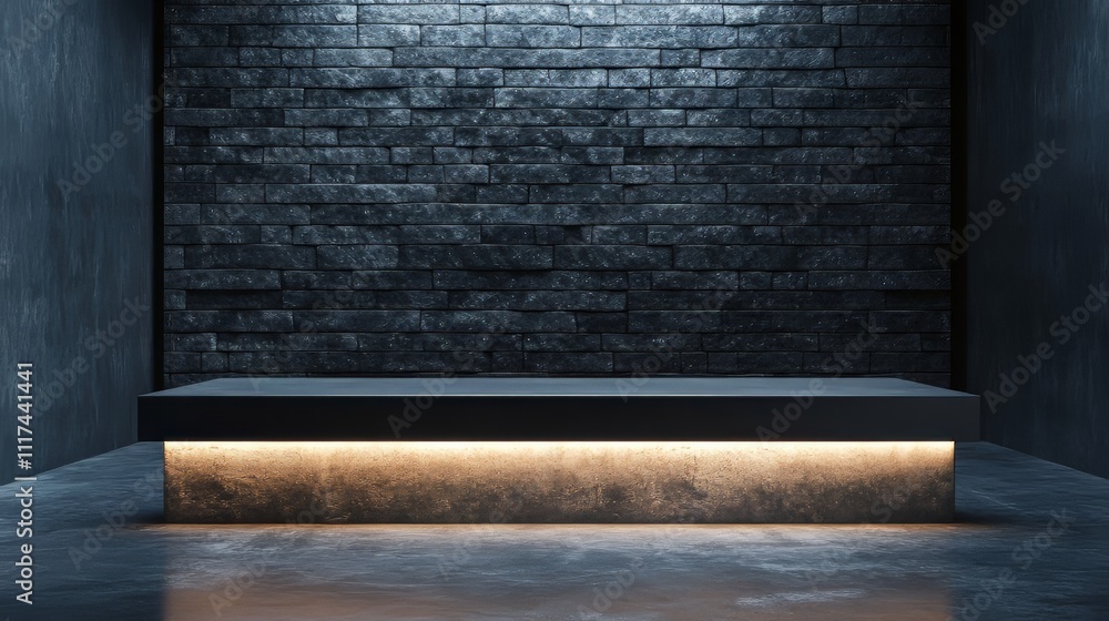 Poster dark-themed backdrop for product display with gradient light on brick wall and empty concrete floor.