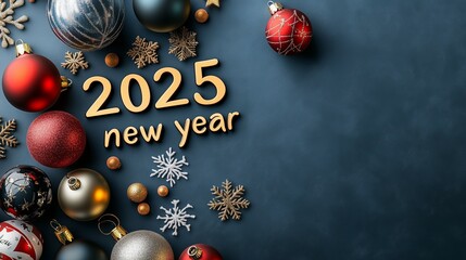 New Year's greeting postcard 2025 with Christmas motifs, space for writing