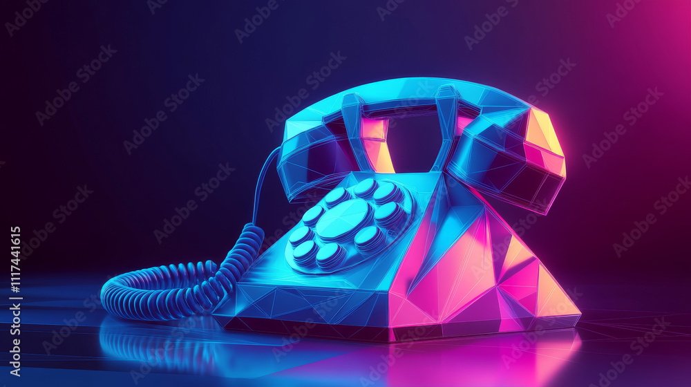 Poster a telephone consisting of polygons. telephone in a futuristic polygonal style with a skeleton, low-p