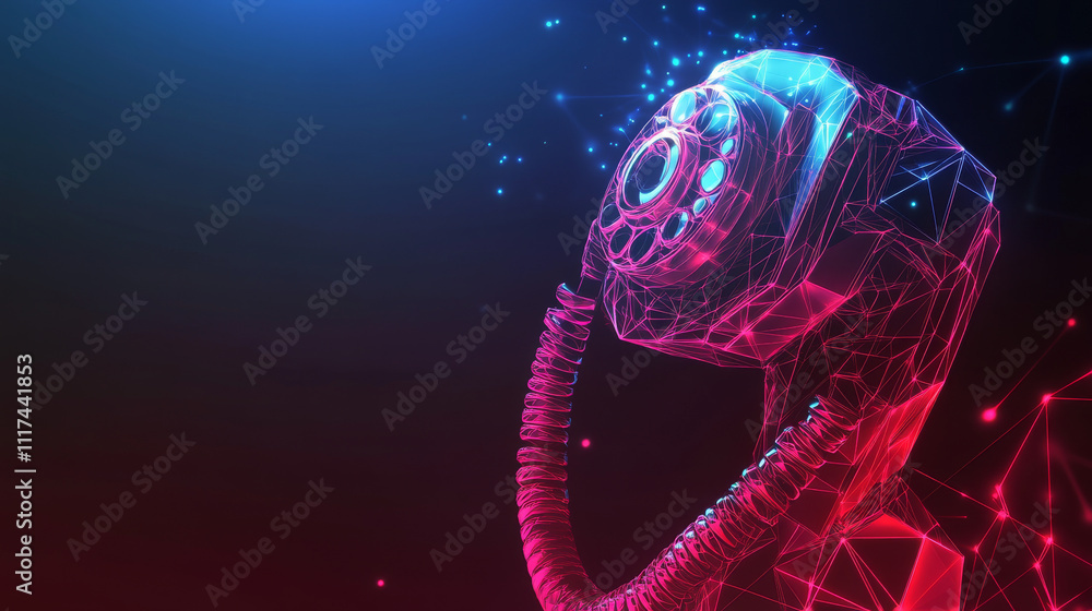 Poster a telephone consisting of polygons. telephone in a futuristic polygonal style with a skeleton, low-p