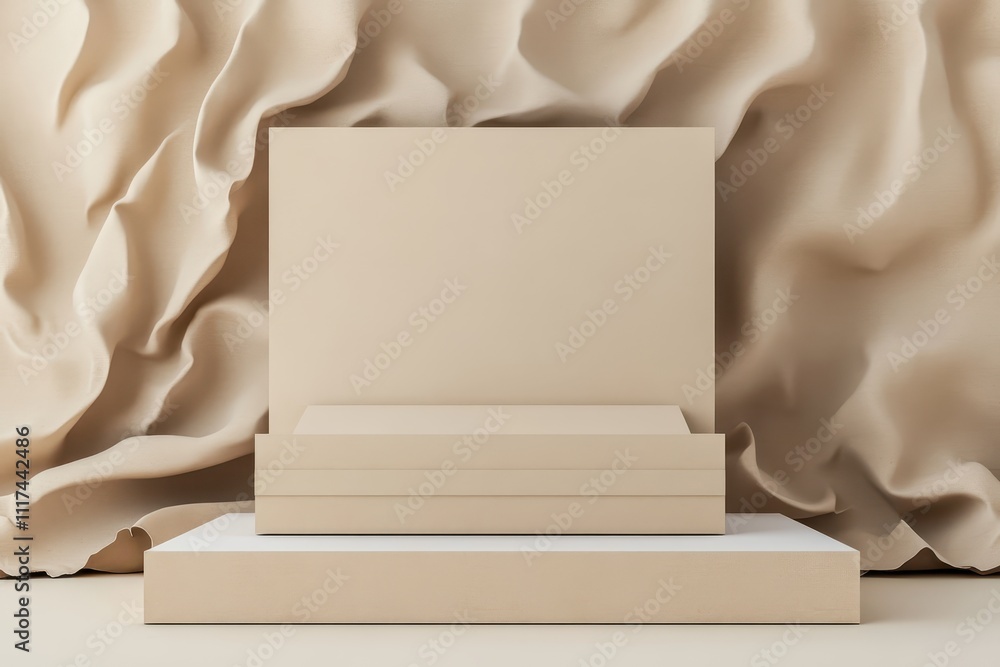 Aufkleber minimalist display with layered geometric shapes against a textured background.