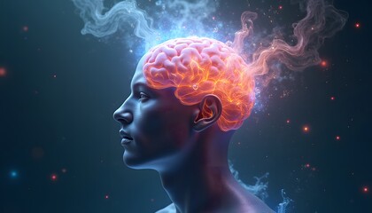 Illuminated Mind: A 3D Render of a Human Brain Glowing with Energy and Ideas