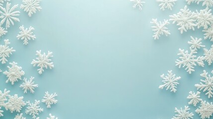 White snowflakes border on light blue background.