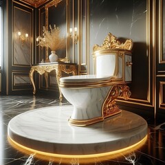 113 Luxury Toilet A high end toilet with gold accents and a marb