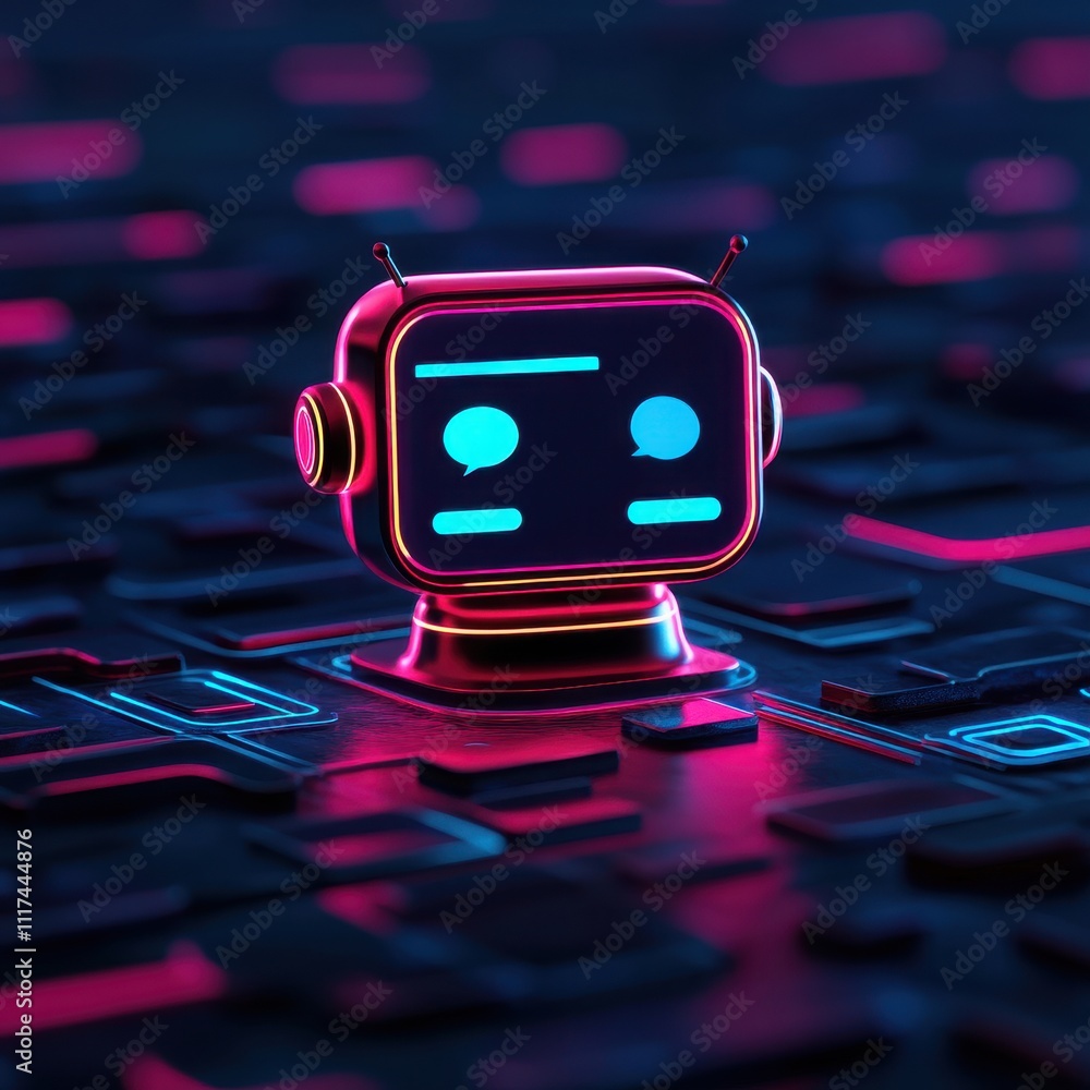 Poster futuristic robot icon glowing in a digital environment, representing ai and tech innovation in a vib