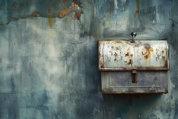 Old mailbox on wall with rust and chipping paint.