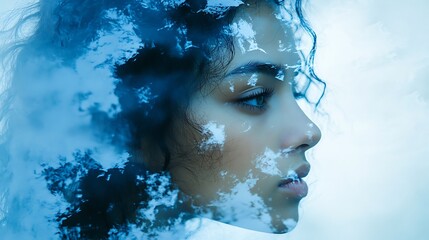 Fototapeta premium Dreamy portrait of a woman with nature's reflection studio art