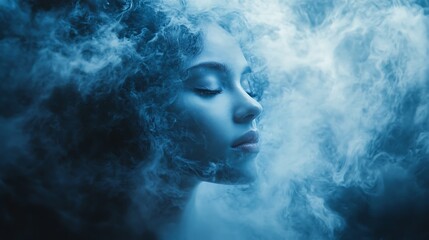 Fototapeta premium Ethereal woman in mist dreamy environment artistic portrait serenity