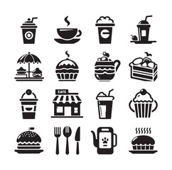 restaurant icon set silhouette vector illustration